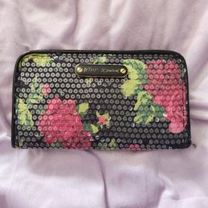 Betsey Johnson Black and Pink Sequin Wallet